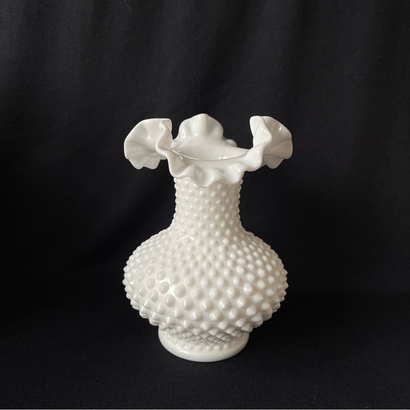 Fenton Other - Double Crimped Vase - Fenton Hobnail Milk Glass - Vintage